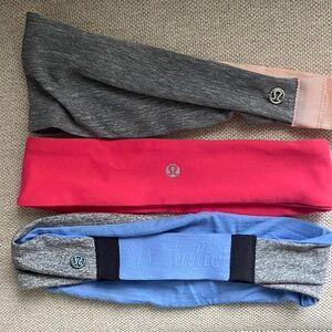 lululemon Set of 3 Headbands - Gray/Periwinkle, Hot Pink, and Grey/Light Pink